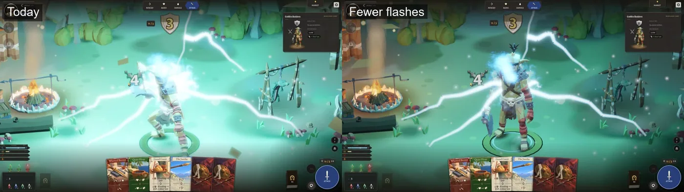 The brightest frame of a lightning spell, normal and with Fewer flashes