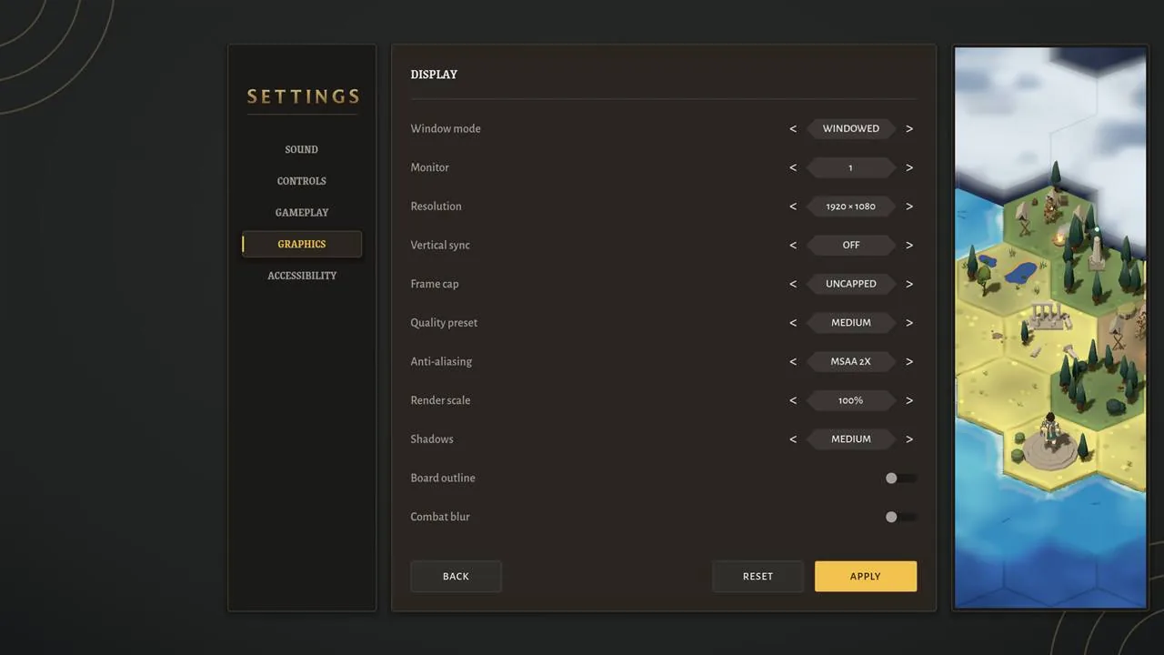 The Graphics page with a preview of the map beside it
