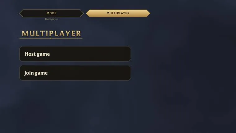 The Multiplayer page with Host game and Join game