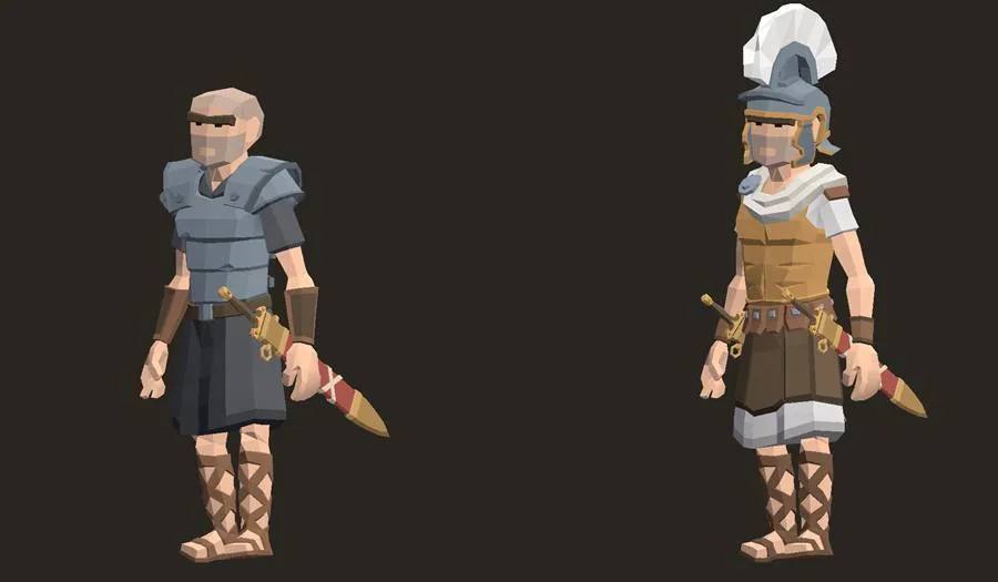 Two swordsmen with their swords sheathed at the hip