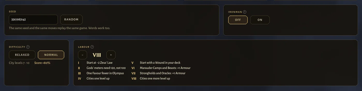 The Summary page with the Difficulty choice and the Labour picker