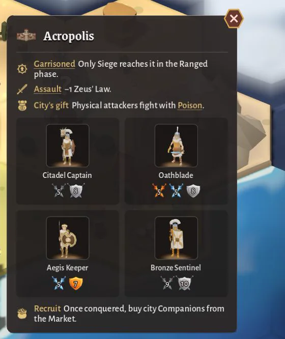 The enemy list on a city, tidier