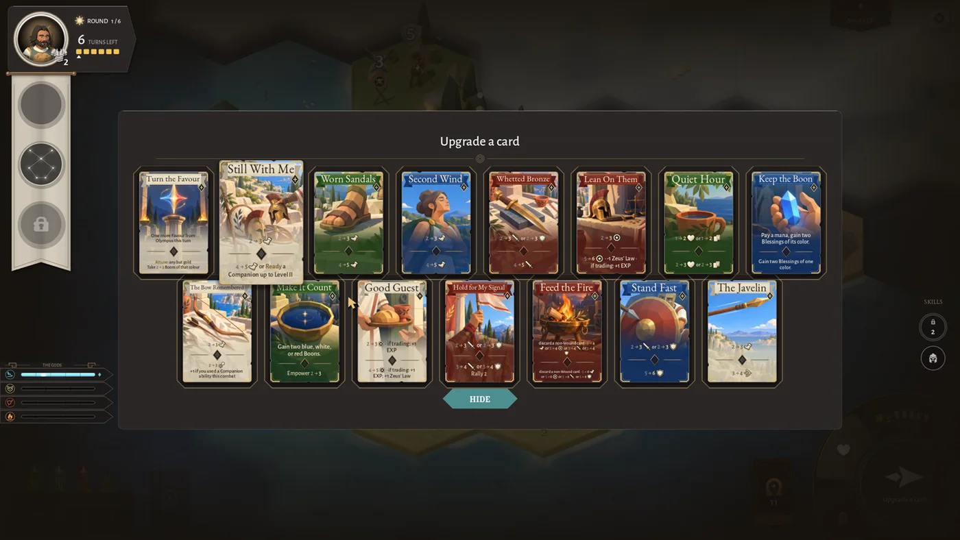 Upgrade a card: the usual card row, one click